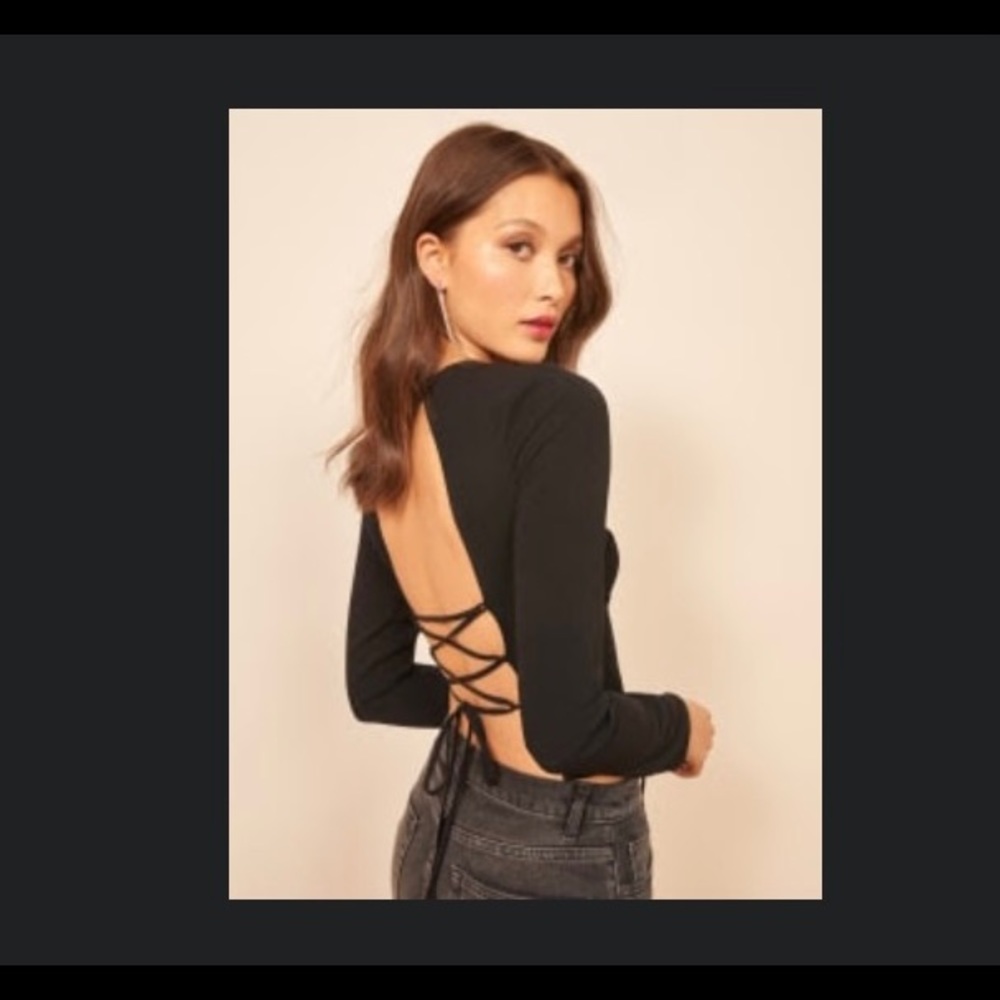 Reformation black backless crop top